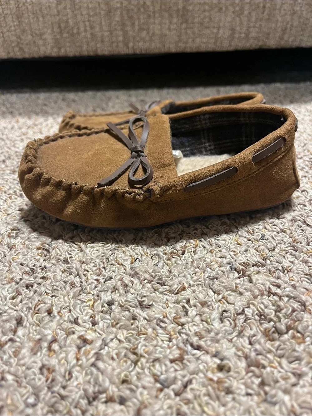 Target Kids Brown Suede Moccasin Slippers with Bow